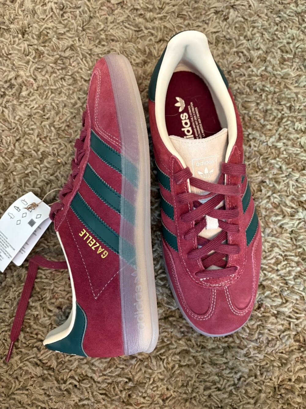 NWT Adidas Originals Gazelle Indoor Maroon and Green Sneakers Women’s 9, Men's 8